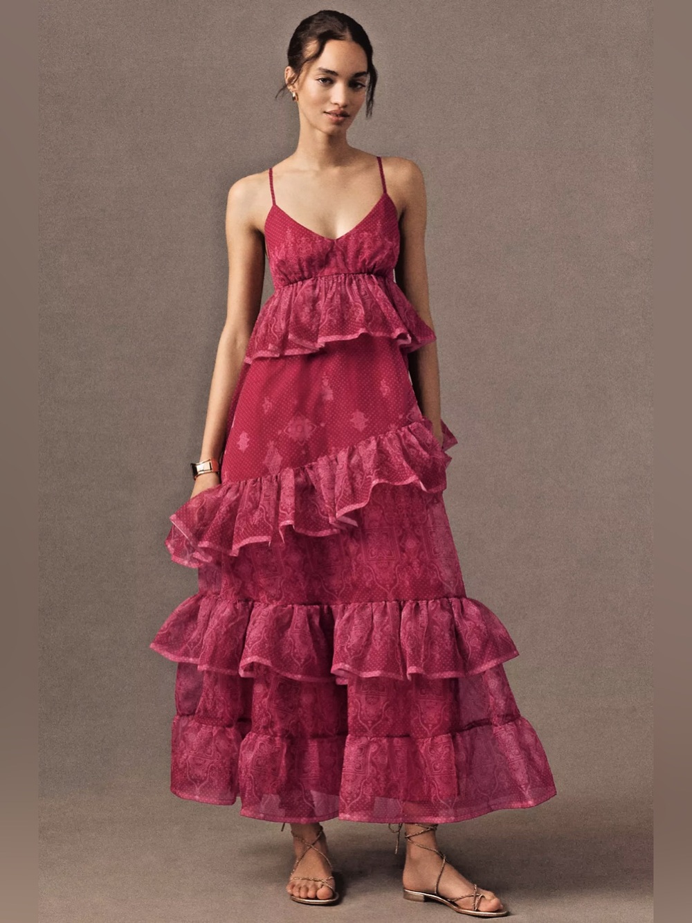 Anthropologie Let Me Be Sleeveless Sheer Tiered Maxi Dress XS Sundress